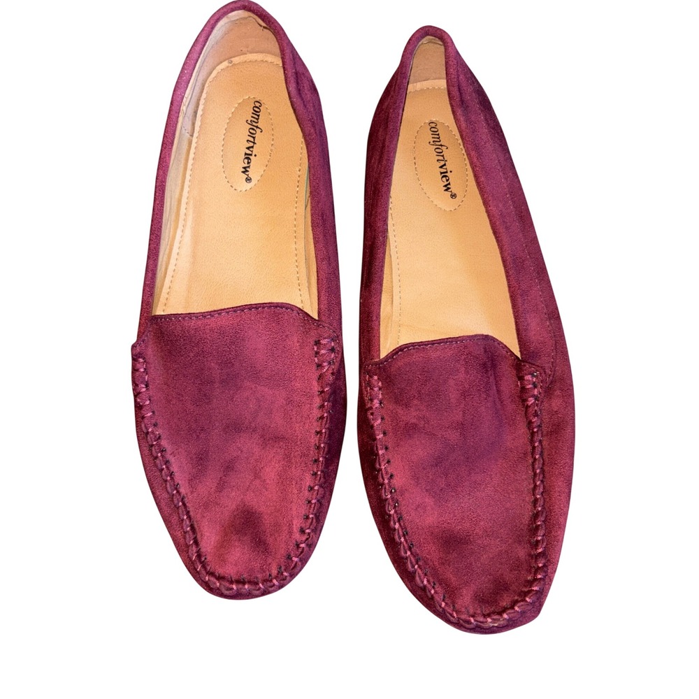 Comfortview Milena Loafer Womens 12W Burgundy Suede Slip On Flats